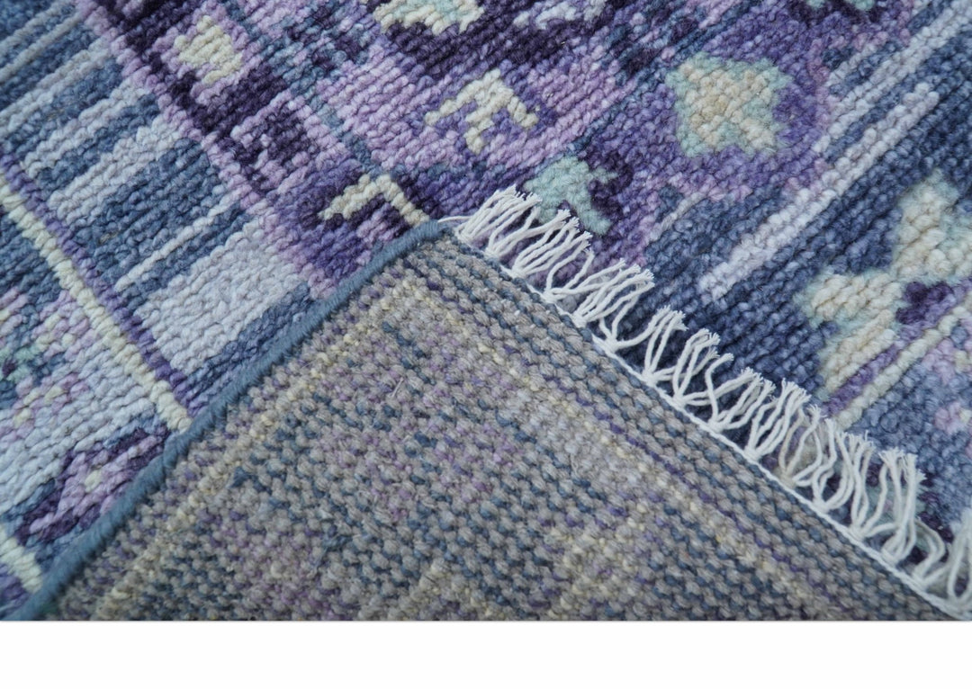 Hand knotted 2.6x8 Purple transitional geometrical Design Wool Area Rug - The Rug Decor