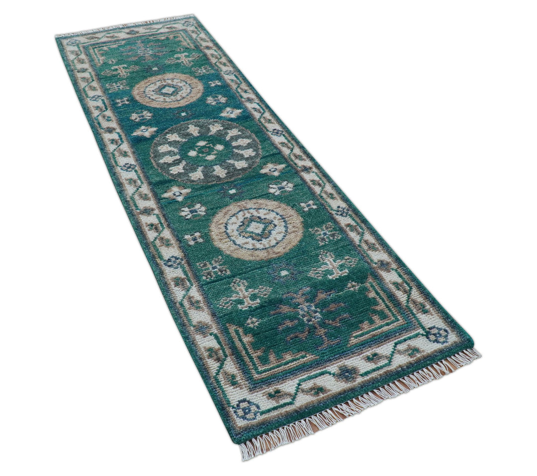 Hand knotted 2.6x8 Teal Traditional Khotan Design Wool Area Rug - The Rug Decor