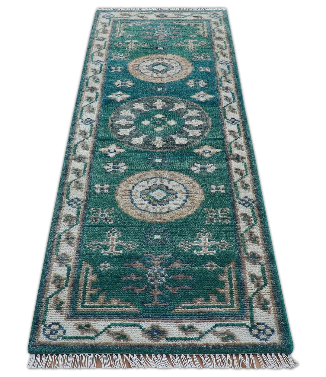 Hand knotted 2.6x8 Teal Traditional Khotan Design Wool Area Rug - The Rug Decor