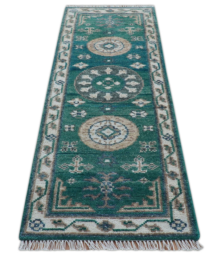 Hand knotted 2.6x8 Teal Traditional Khotan Design Wool Area Rug - The Rug Decor