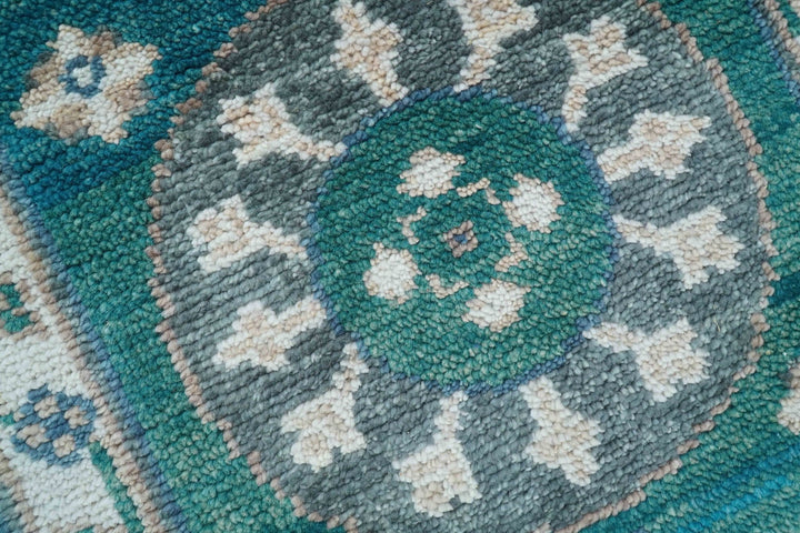Hand knotted 2.6x8 Teal Traditional Khotan Design Wool Area Rug - The Rug Decor