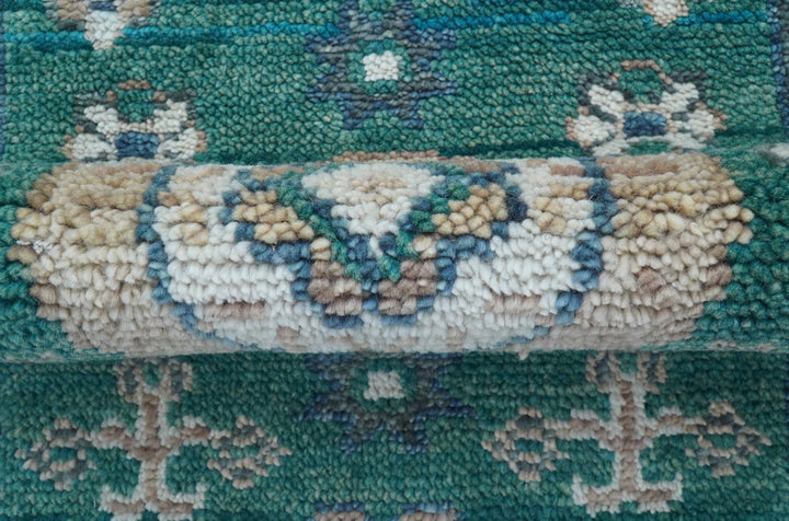 Hand knotted 2.6x8 Teal Traditional Khotan Design Wool Area Rug - The Rug Decor