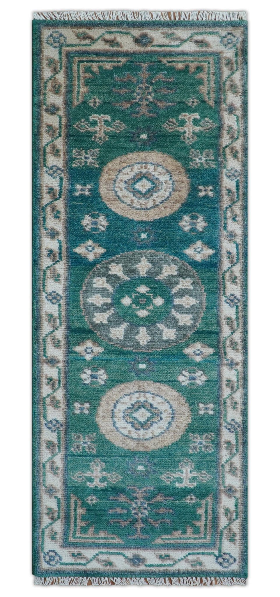 Hand knotted 2.6x8 Teal Traditional Khotan Design Wool Area Rug - The Rug Decor