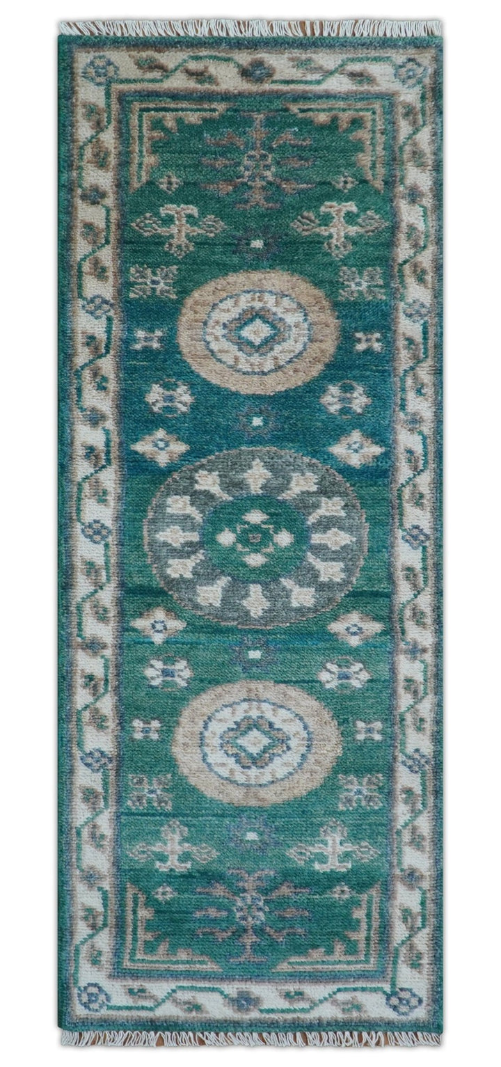 Hand knotted 2.6x8 Teal Traditional Khotan Design Wool Area Rug - The Rug Decor