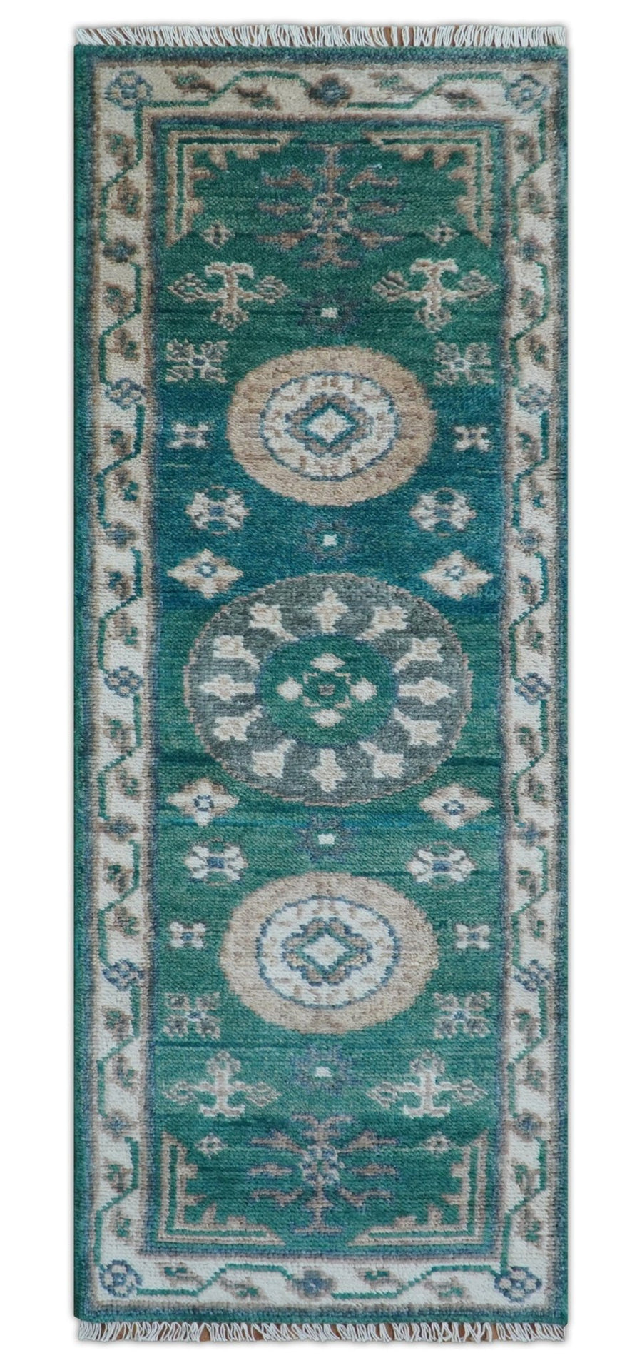 Hand knotted 2.6x8 Teal Traditional Khotan Design Wool Area Rug - The Rug Decor