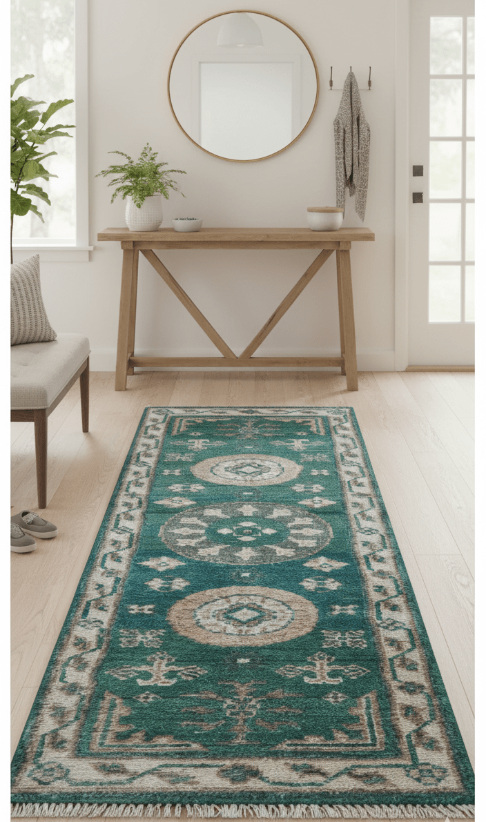Hand knotted 2.6x8 Teal Traditional Khotan Design Wool Area Rug - The Rug Decor
