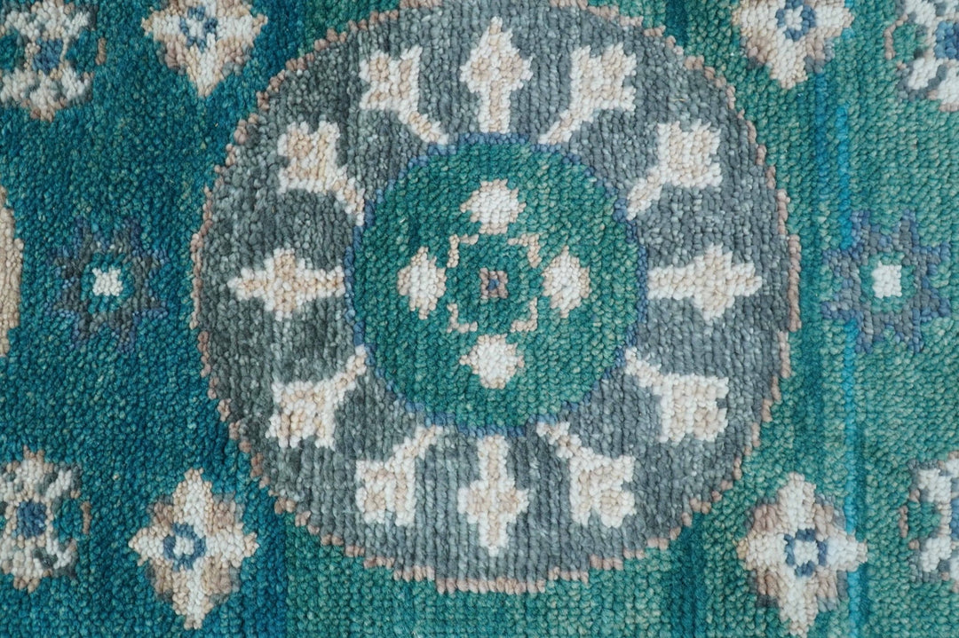 Hand knotted 2.6x8 Teal Traditional Khotan Design Wool Area Rug - The Rug Decor