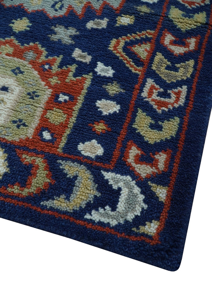 Hand Knotted 2.7x6 Traditional Blue And Rust Wool Runner Rug - The Rug Decor