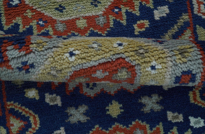 Hand Knotted 2.7x6 Traditional Blue And Rust Wool Runner Rug - The Rug Decor