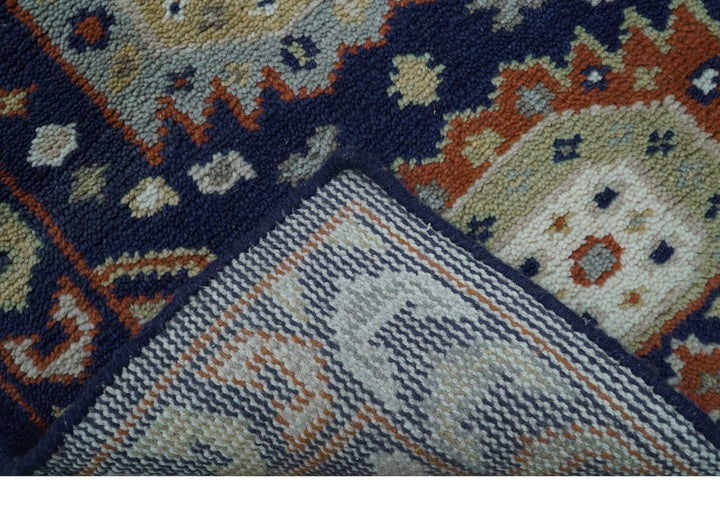 Hand Knotted 2.7x6 Traditional Blue And Rust Wool Runner Rug - The Rug Decor