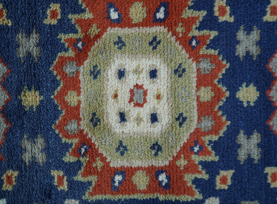 Hand Knotted 2.7x6 Traditional Blue And Rust Wool Runner Rug - The Rug Decor