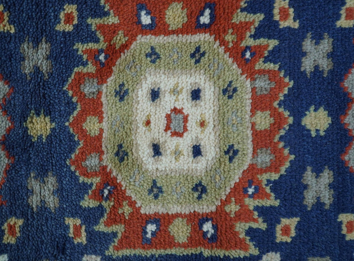 Hand Knotted 2.7x6 Traditional Blue And Rust Wool Runner Rug - The Rug Decor