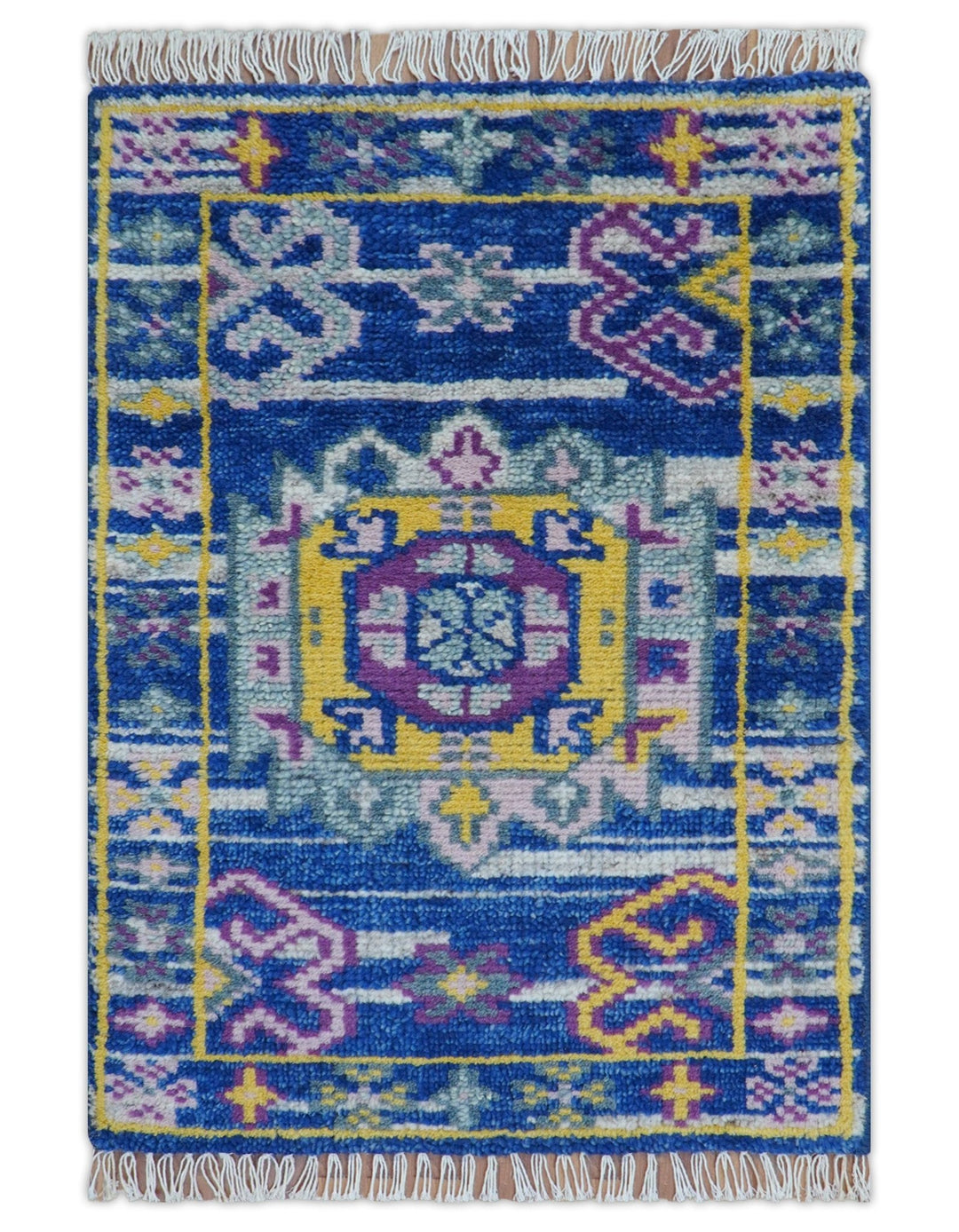 Hand knotted 2x3 Blue Traditional Transitional Design Wool Area Rug - The Rug Decor