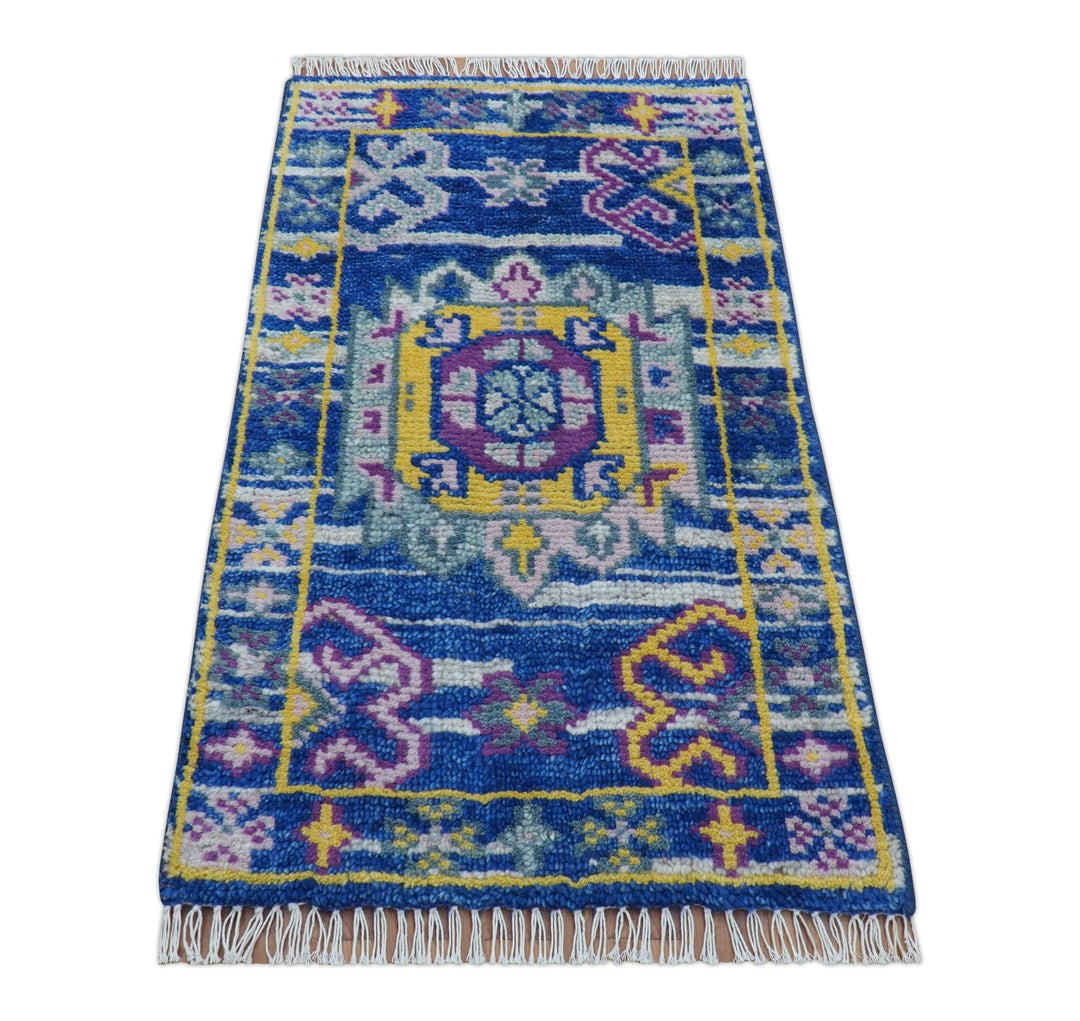 Hand knotted 2x3 Blue Traditional Transitional Design Wool Area Rug - The Rug Decor