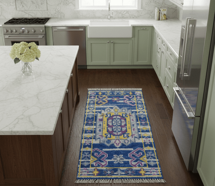 Hand knotted 2x3 Blue Traditional Transitional Design Wool Area Rug - The Rug Decor