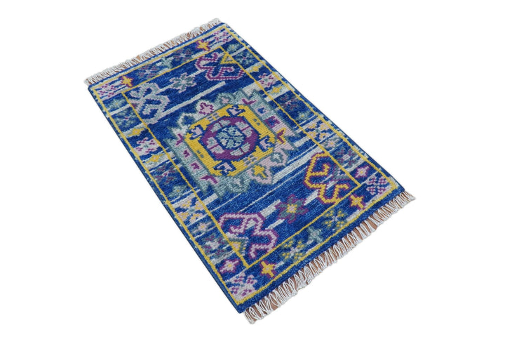 Hand knotted 2x3 Blue Traditional Transitional Design Wool Area Rug - The Rug Decor