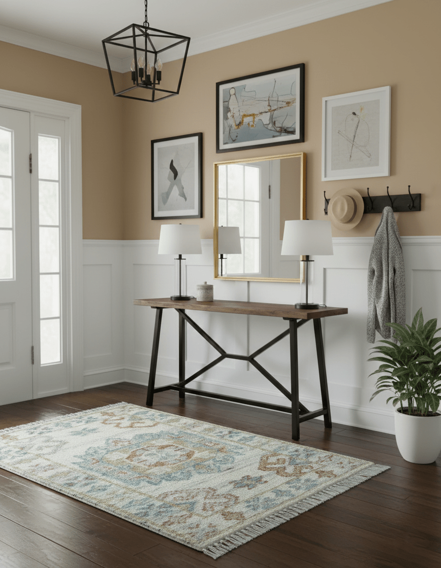 Hand knotted 2x3 Ivory And Blue transitional geometrical Design Wool Area Rug - The Rug Decor