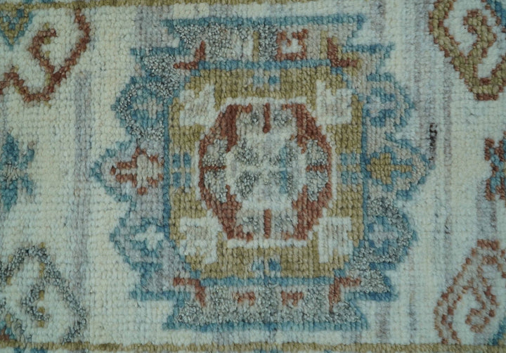 Hand knotted 2x3 Ivory And Blue transitional geometrical Design Wool Area Rug - The Rug Decor