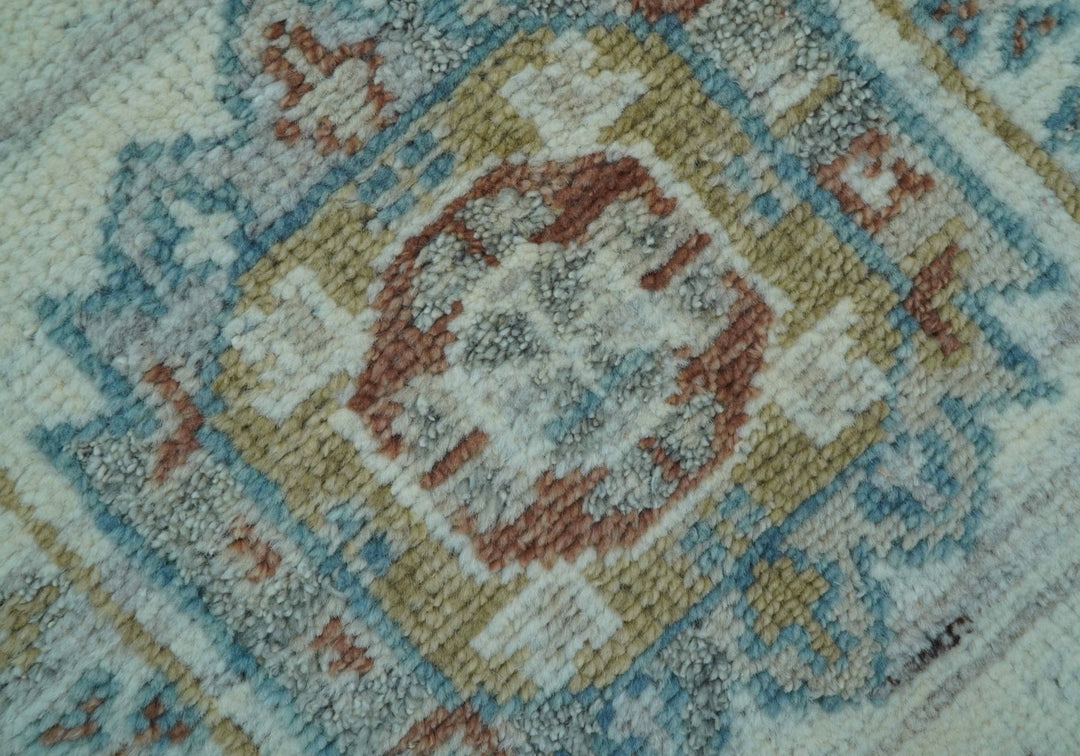 Hand knotted 2x3 Ivory And Blue transitional geometrical Design Wool Area Rug - The Rug Decor