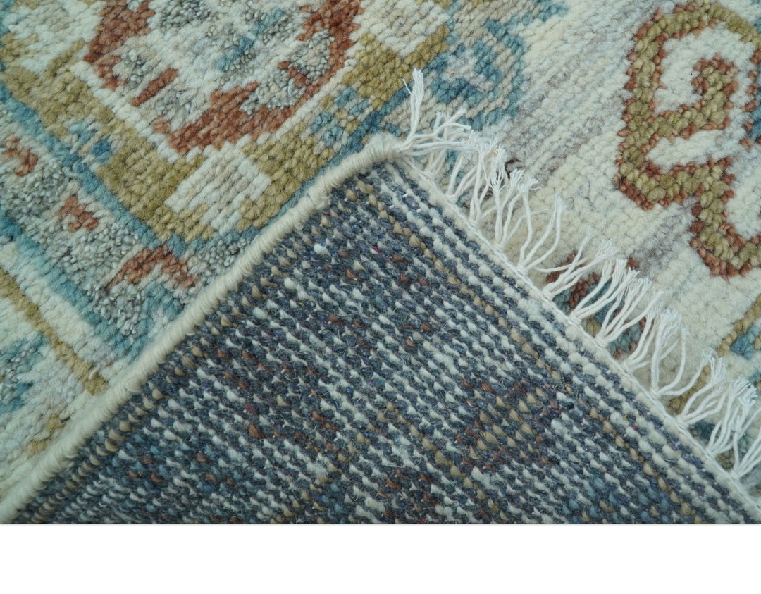 Hand knotted 2x3 Ivory And Blue transitional geometrical Design Wool Area Rug - The Rug Decor
