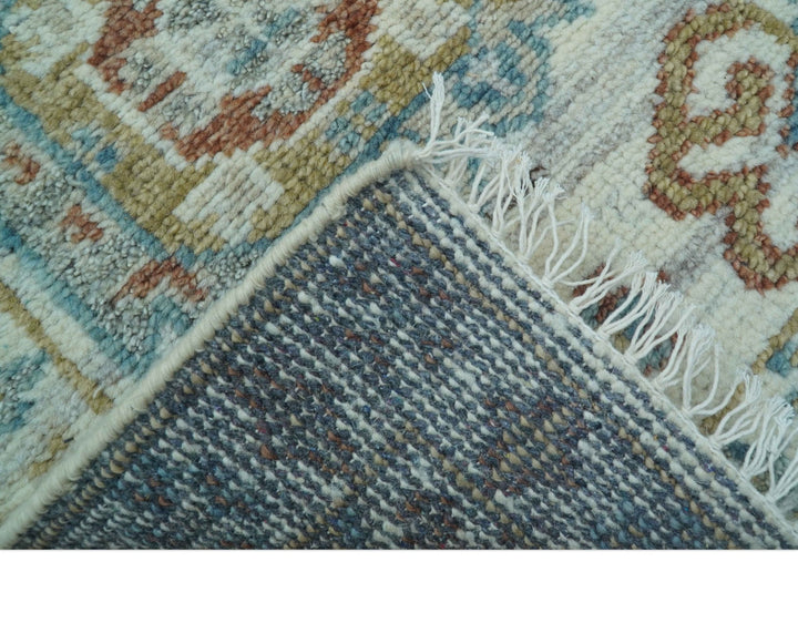 Hand knotted 2x3 Ivory And Blue transitional geometrical Design Wool Area Rug - The Rug Decor