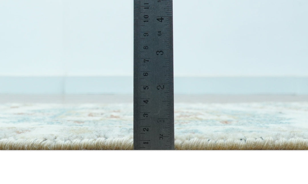 Hand knotted 2x3 Ivory And Blue transitional geometrical Design Wool Area Rug - The Rug Decor