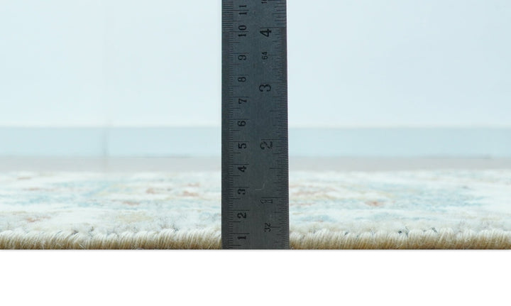 Hand knotted 2x3 Ivory And Blue transitional geometrical Design Wool Area Rug - The Rug Decor