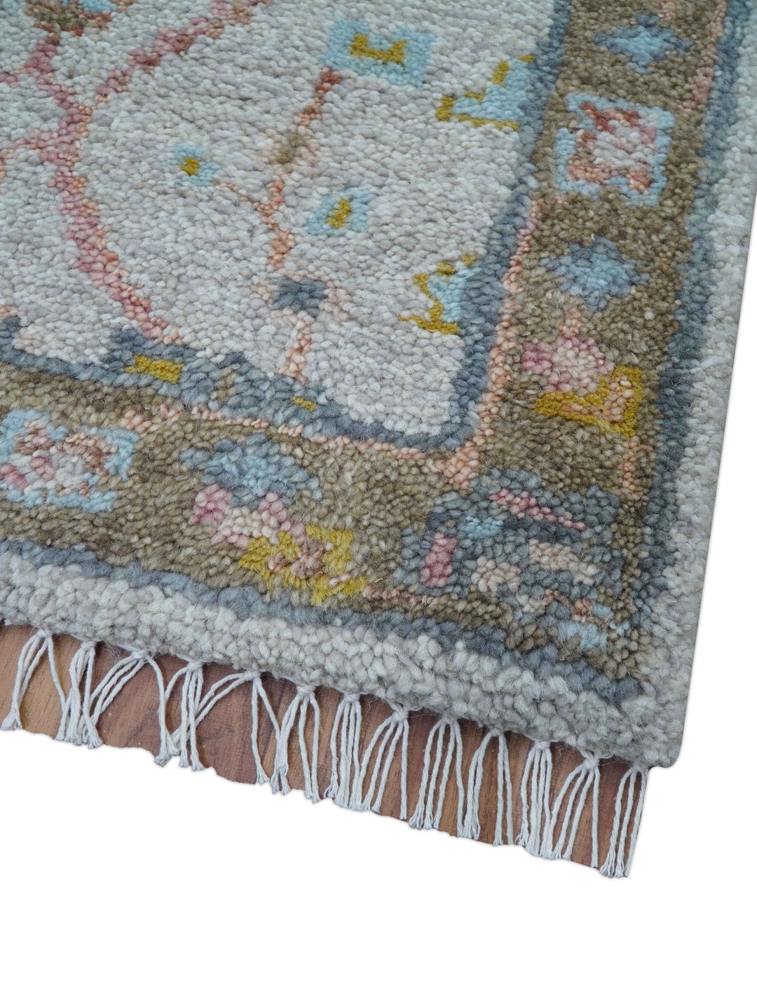 Hand Knotted 2x3 Oushak Design Gray And Green Wool Rug - The Rug Decor