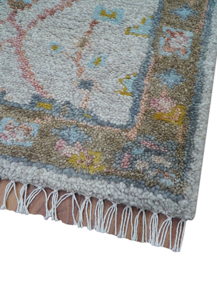 Hand Knotted 2x3 Oushak Design Gray And Green Wool Rug - The Rug Decor