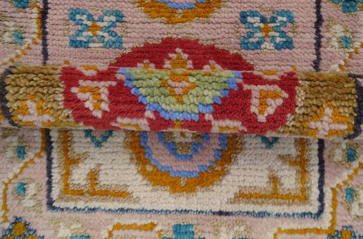 Hand knotted 2x3 Peach And Red Traditional Khotan Design Wool Rug - The Rug Decor