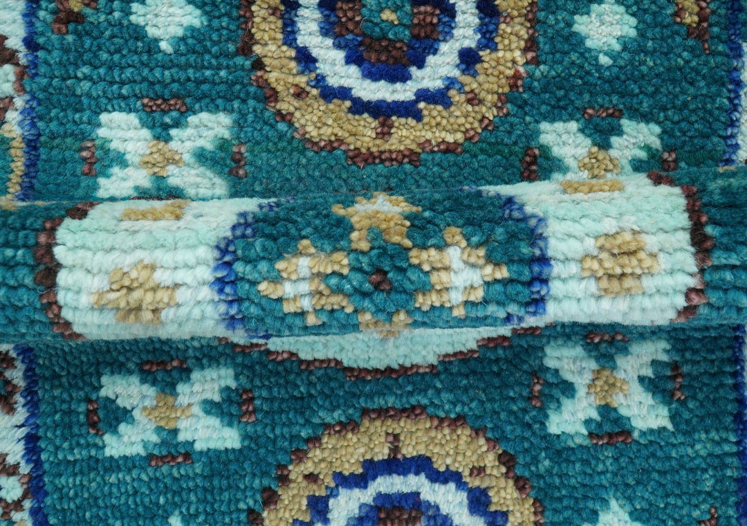 Hand knotted 2x3 Teal Traditional Khotan Design Wool Area Rug - The Rug Decor