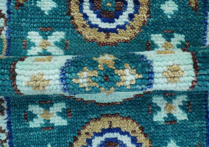 Hand knotted 2x3 Teal Traditional Khotan Design Wool Area Rug - The Rug Decor