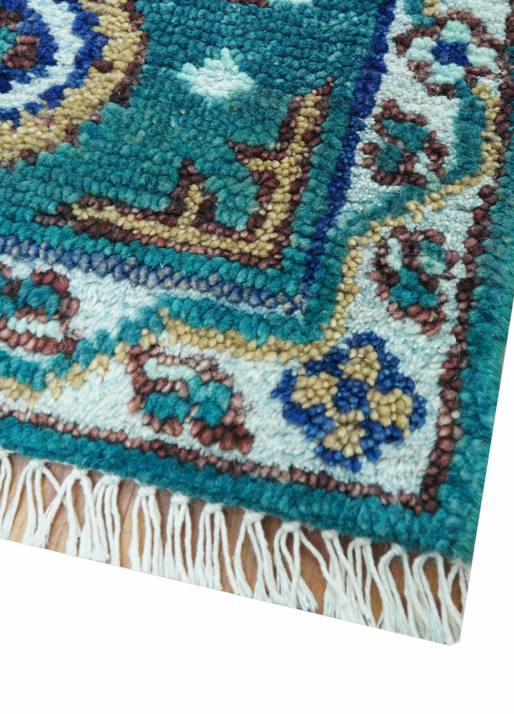 Hand knotted 2x3 Teal Traditional Khotan Design Wool Area Rug - The Rug Decor