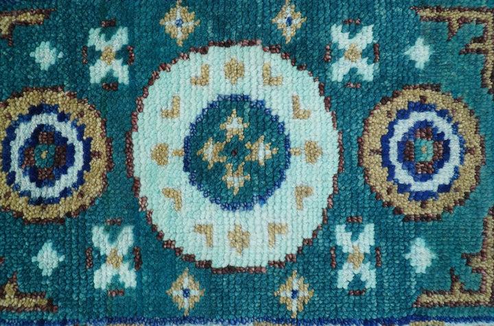 Hand knotted 2x3 Teal Traditional Khotan Design Wool Area Rug - The Rug Decor