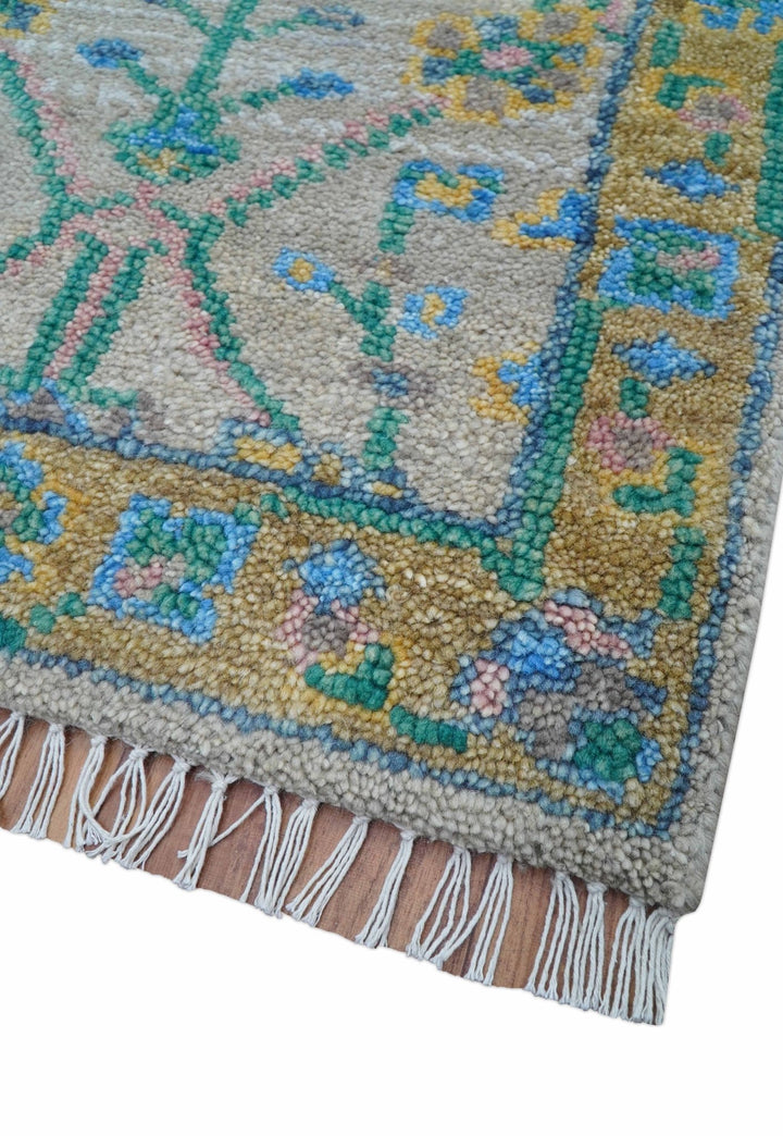 Hand Knotted 2x3 Traditional Design Gray And Green Wool Area Rug - The Rug Decor