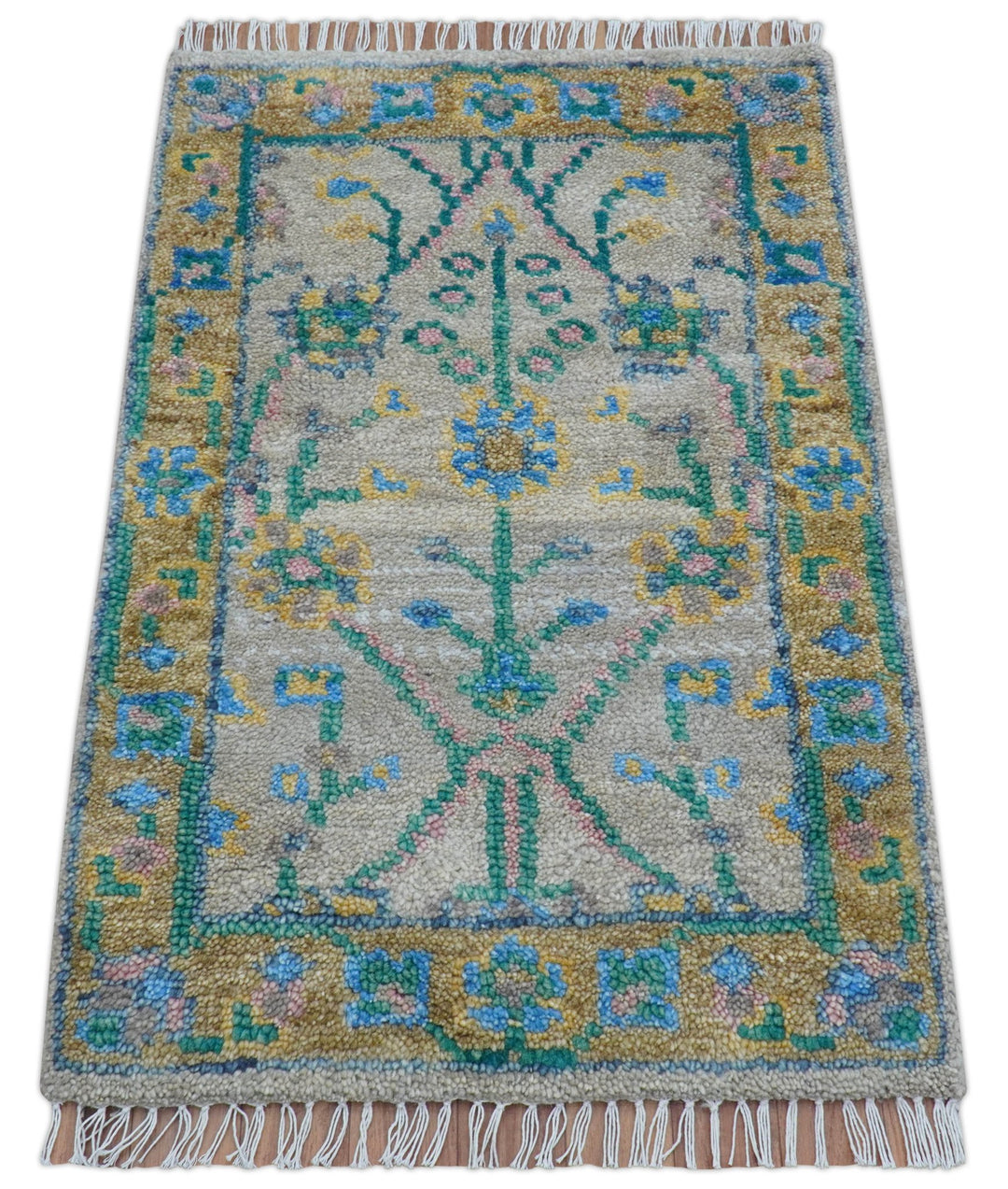 Hand Knotted 2x3 Traditional Design Gray And Green Wool Area Rug - The Rug Decor