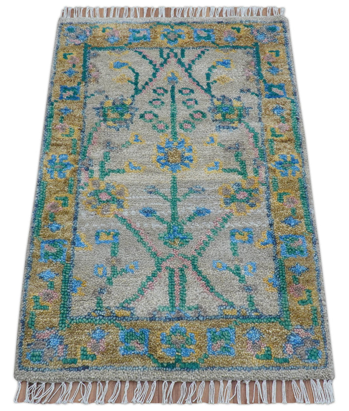 Hand Knotted 2x3 Traditional Design Gray And Green Wool Area Rug - The Rug Decor