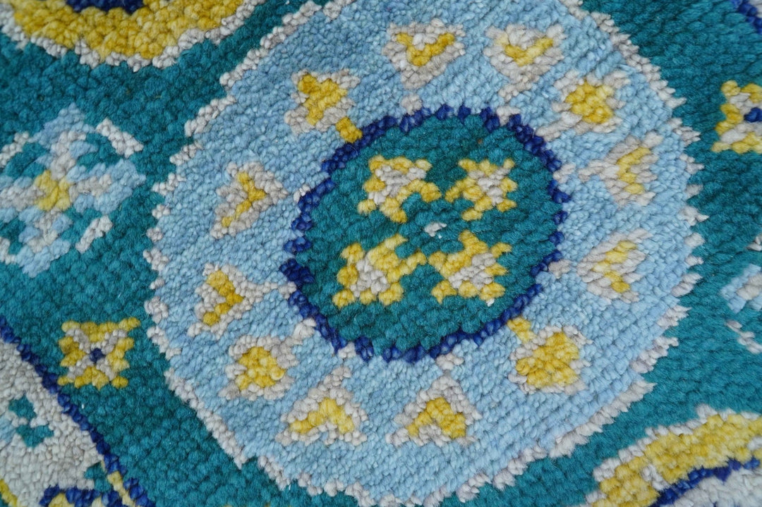 Hand Knotted 2x3 Traditional Khotan Design Teal And Mustard Wool Rug - The Rug Decor