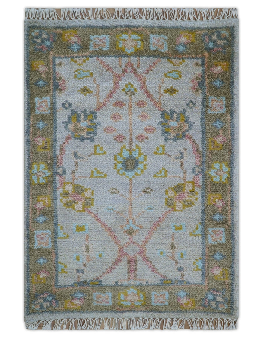 Hand Knotted 2x3 Traditional Style Gray And Brown Wool Rug - The Rug Decor