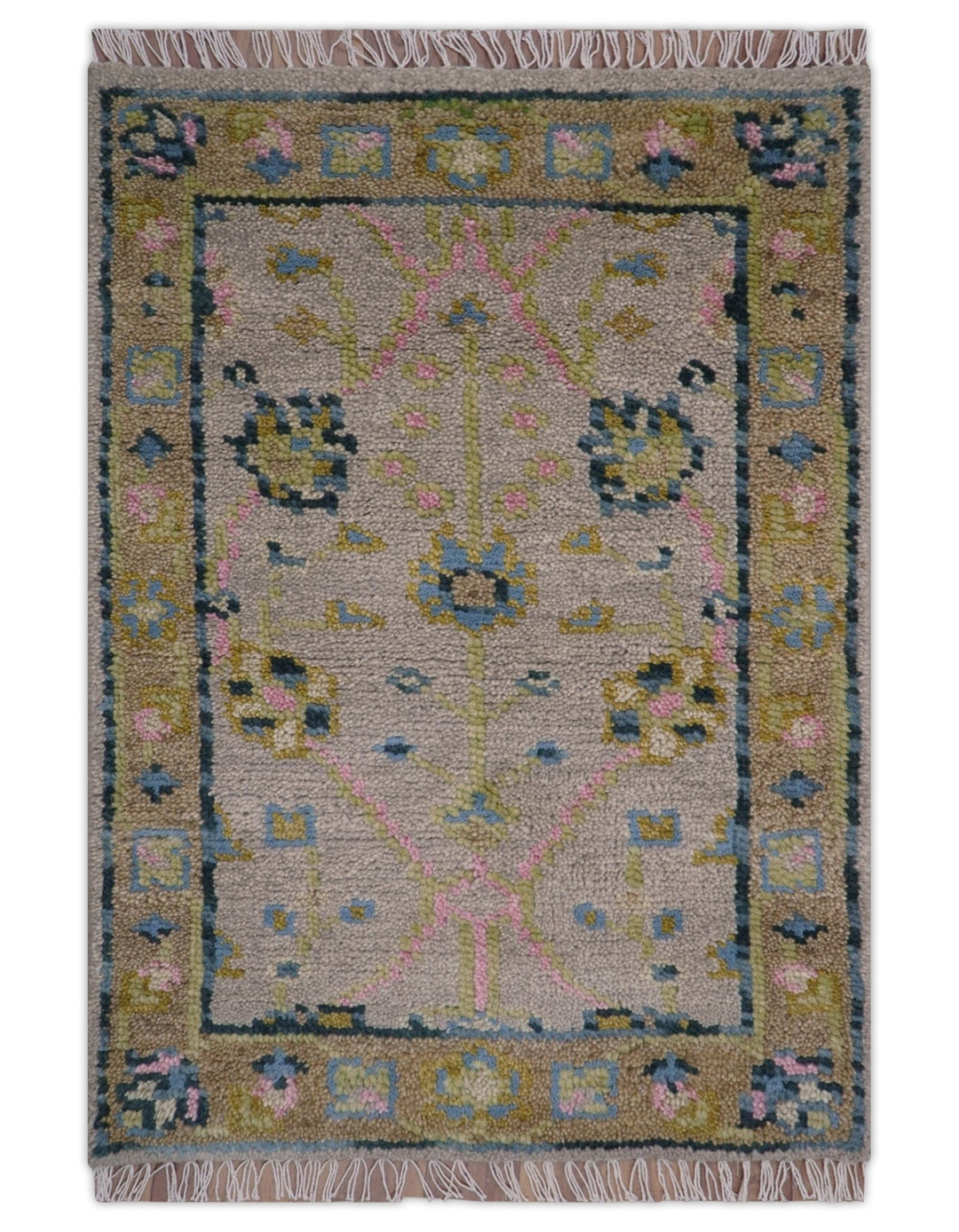 Hand Knotted 2x3 Traditional Style Taupe And Brown Wool Rug - The Rug Decor