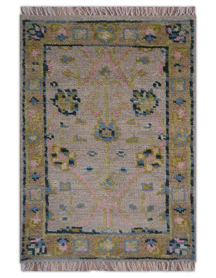 Hand Knotted 2x3 Traditional Style Taupe And Brown Wool Rug - The Rug Decor