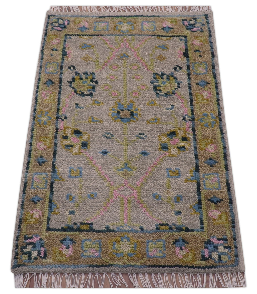 Hand Knotted 2x3 Traditional Style Taupe And Brown Wool Rug - The Rug Decor