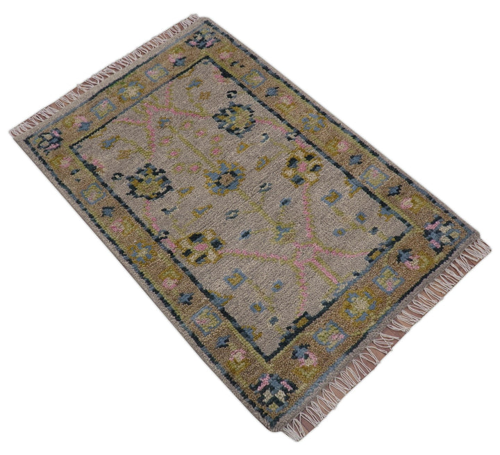 Hand Knotted 2x3 Traditional Style Taupe And Brown Wool Rug - The Rug Decor