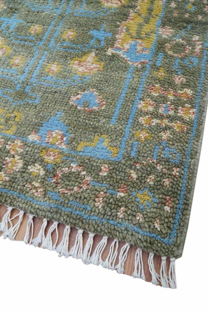 Hand Knotted 2x3 Traditional Tree of life Olive Wool Area Rug - The Rug Decor