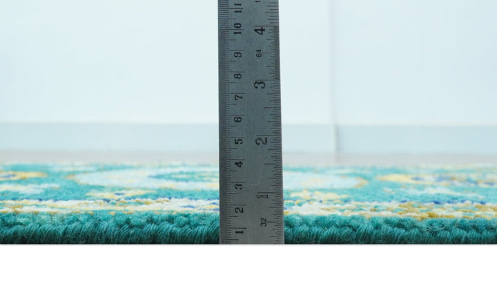 Hand knotted 2x3 Yellow And Teal Traditional Khotan Design Wool Area Rug - The Rug Decor