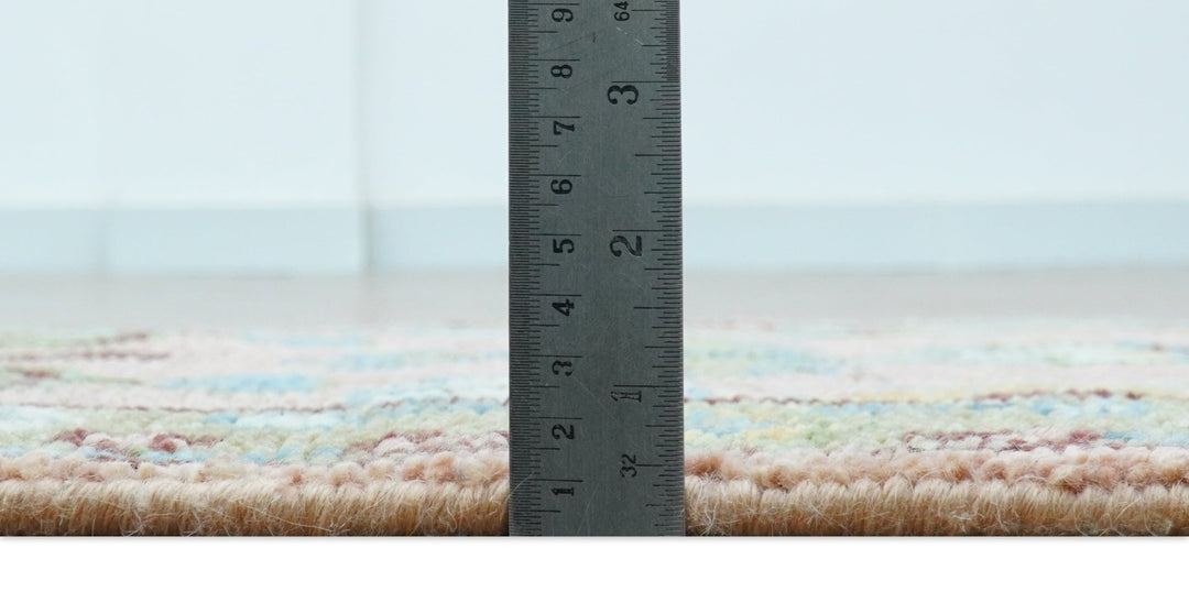 Hand knotted 2x6 Peach And Green Traditional Oushak Design Wool Area Rug - The Rug Decor