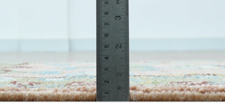 Hand knotted 2x6 Peach And Green Traditional Oushak Design Wool Area Rug - The Rug Decor