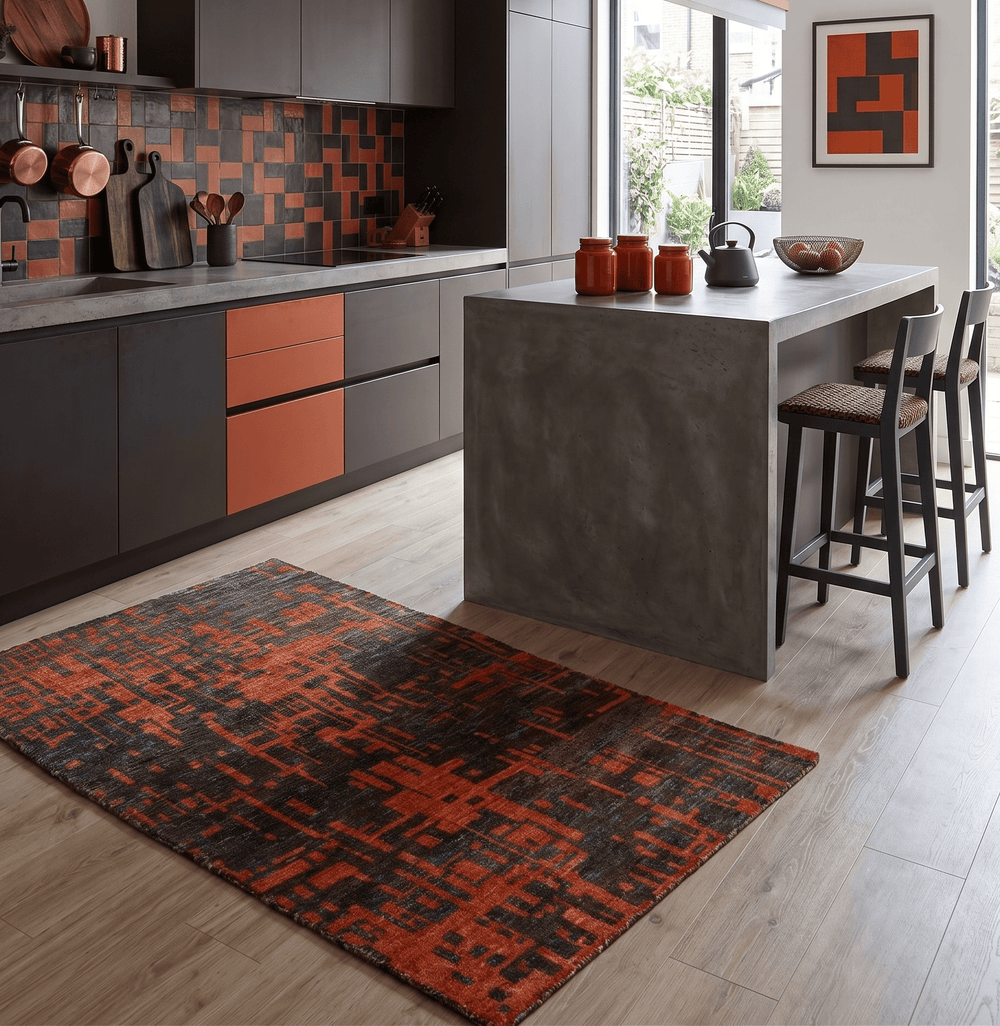 Hand Knotted 4x6 Rust and Charcoal Modern Abstract Recycled Silk Area Rug - The Rug Decor