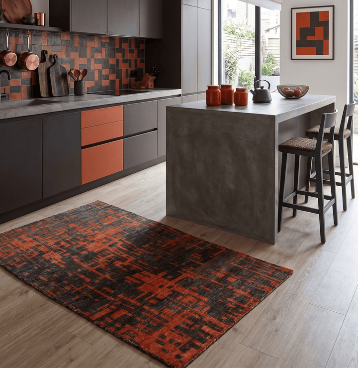 Hand Knotted 4x6 Rust and Charcoal Modern Abstract Recycled Silk Area Rug - The Rug Decor