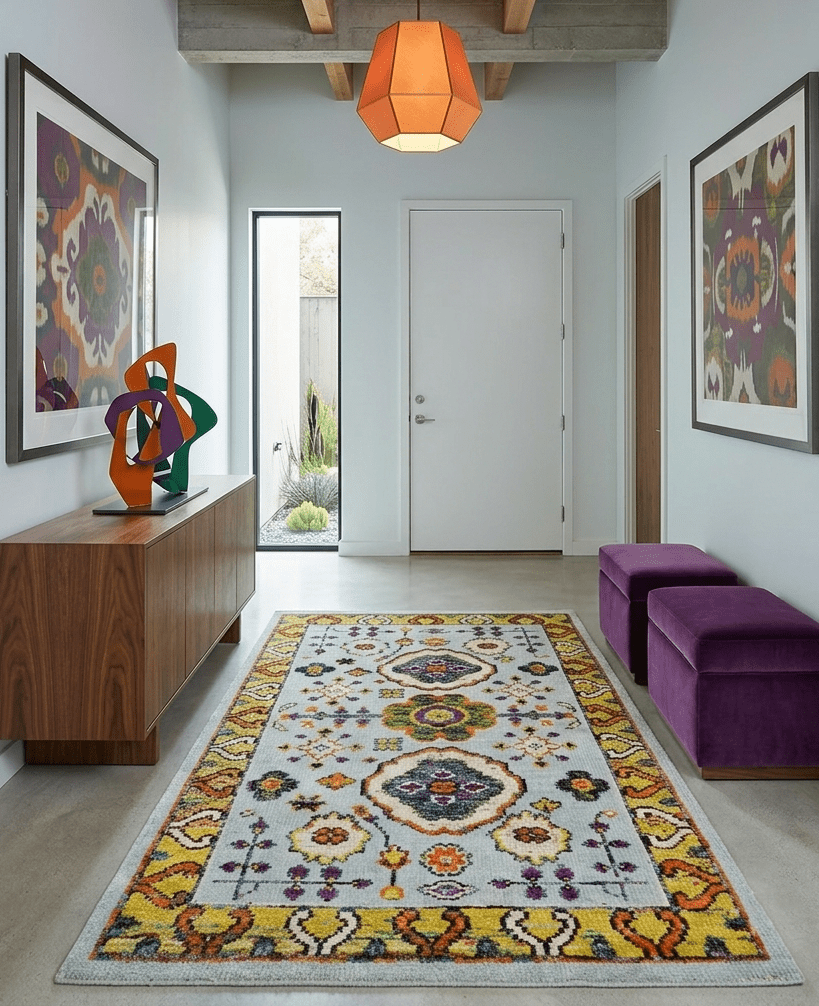 Hand Knotted 4x6 Silver, Mustard and Gold Persian Oushak Recycled Silk Area Rug - The Rug Decor